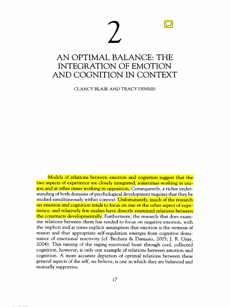 An Optimal Balance the Integration of Emotion and Cognition in Context ...