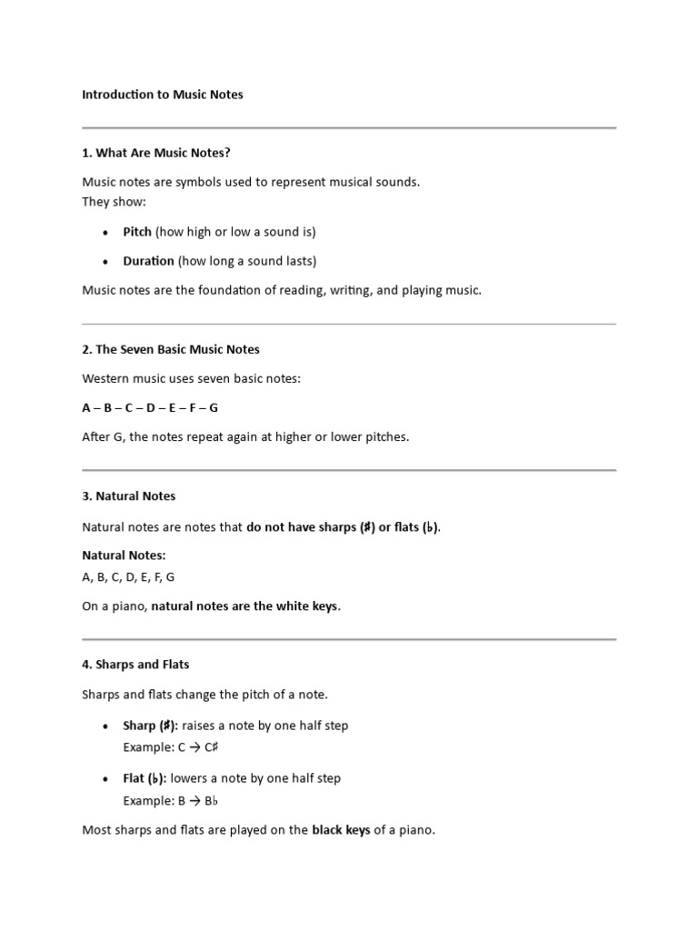 Introduction To Music Notes | PDF
