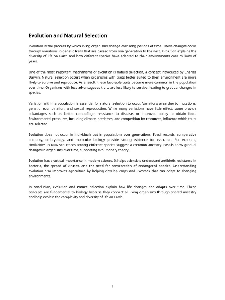 Biology Doc 7 – Evolution and Natural Selection | PDF