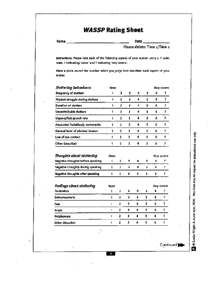 WASSP RATING Stuttering PDF | PDF