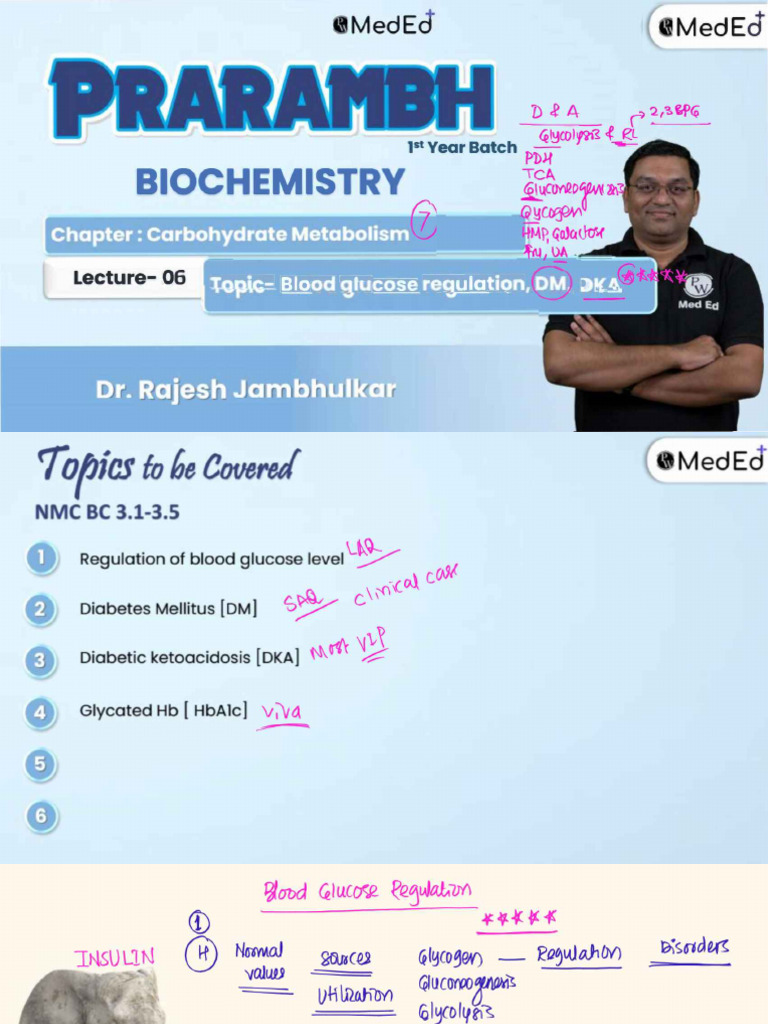 Blood Glucose Regulation, DM, DKA 06 - Class Notes PDF | PDF