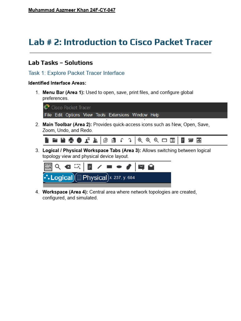 Lab 2 - Cisco Packet Tracer (Solved Tasks & Answers) | PDF | Computer ...