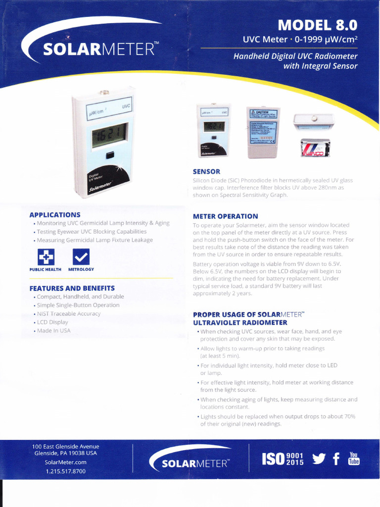 Solarmeter Model 8.0 Data Sheet | PDF