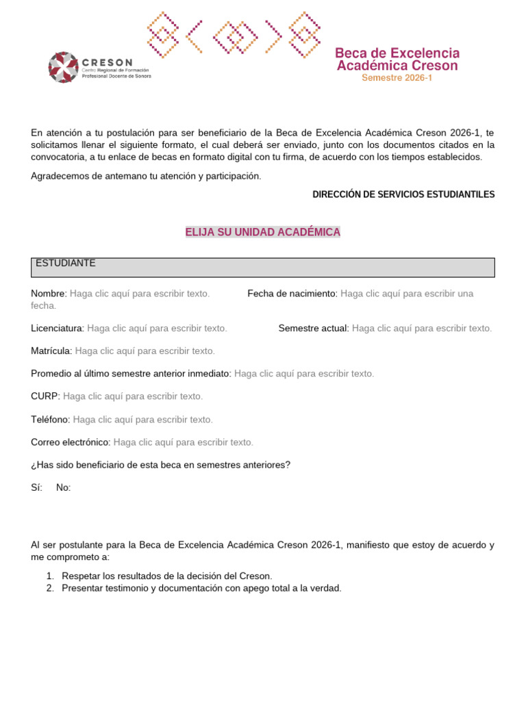 Formato Solicitud Beca Excelencia 2026 1 | PDF