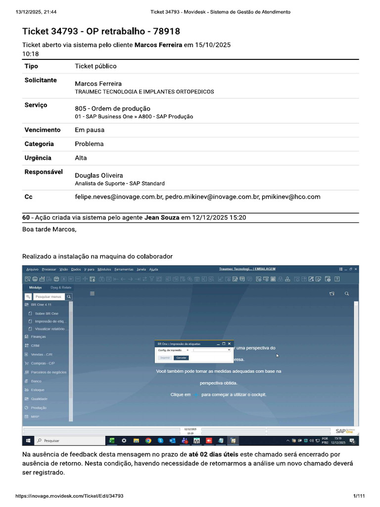 Ticket 34793 - OP Retrabalho - 78918 | PDF