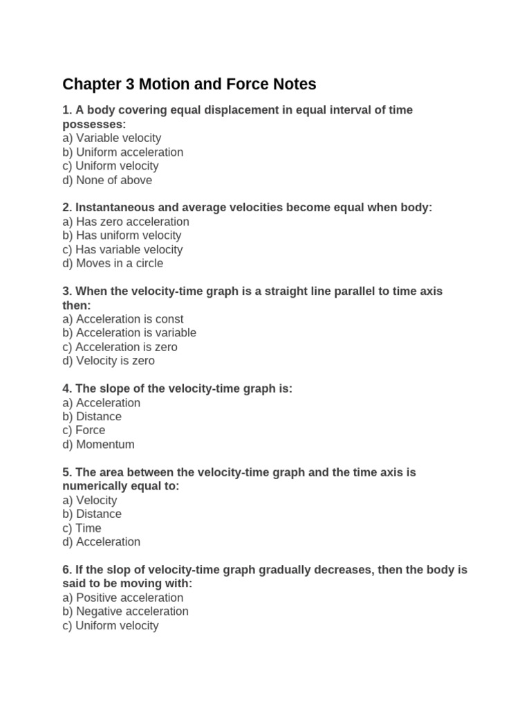 Chapter 3 Motion and Force Notes | PDF | Acceleration | Velocity