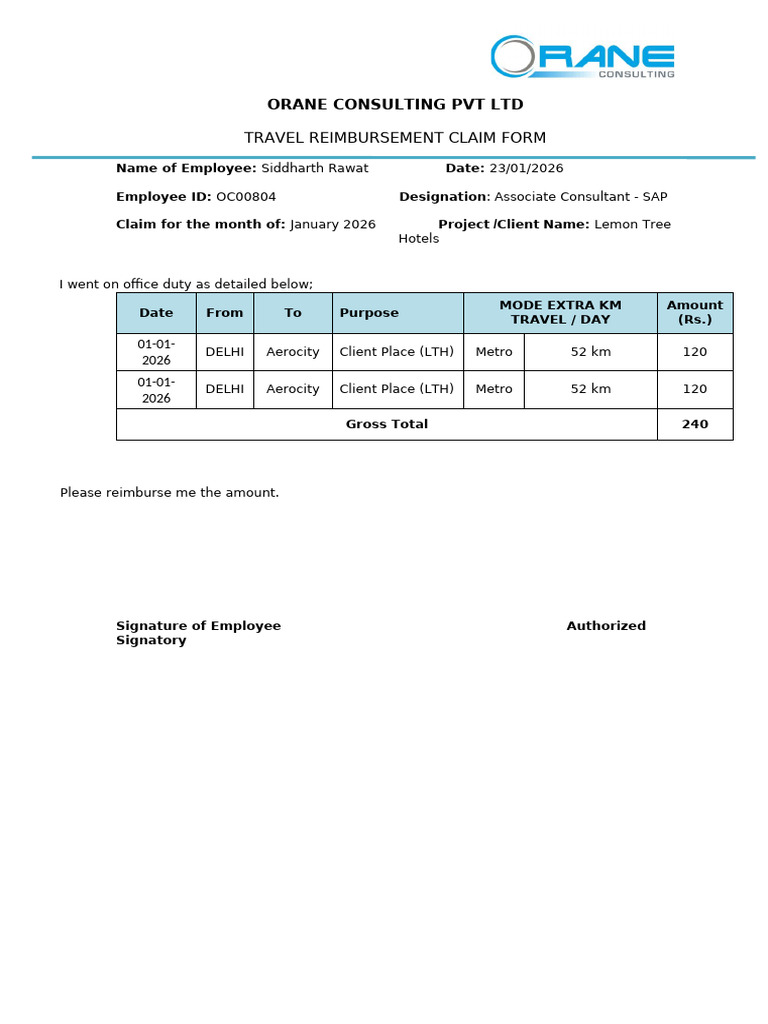Travel Reimbursement Claim Form January 2026 | PDF