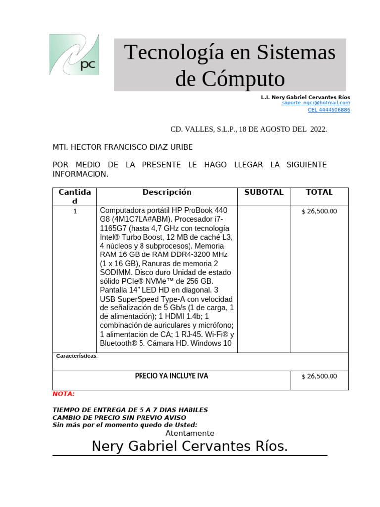 Cotizacion Laptops | PDF | Microprocesador | Memoria de acceso aleatorio