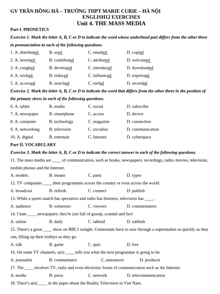 Unit 4 Exrcises (HS) | PDF | Mobile Phones | Reality Television