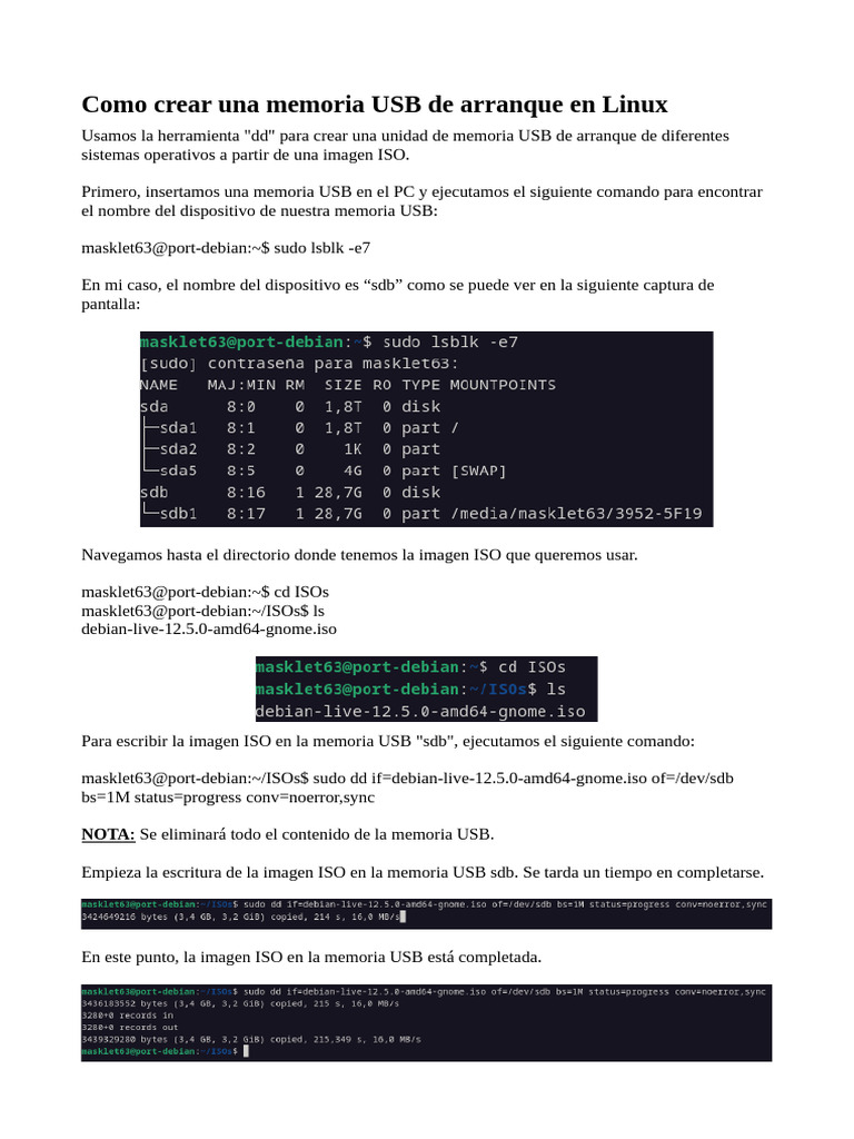 Como Crear USB de Arranque en Linux | PDF