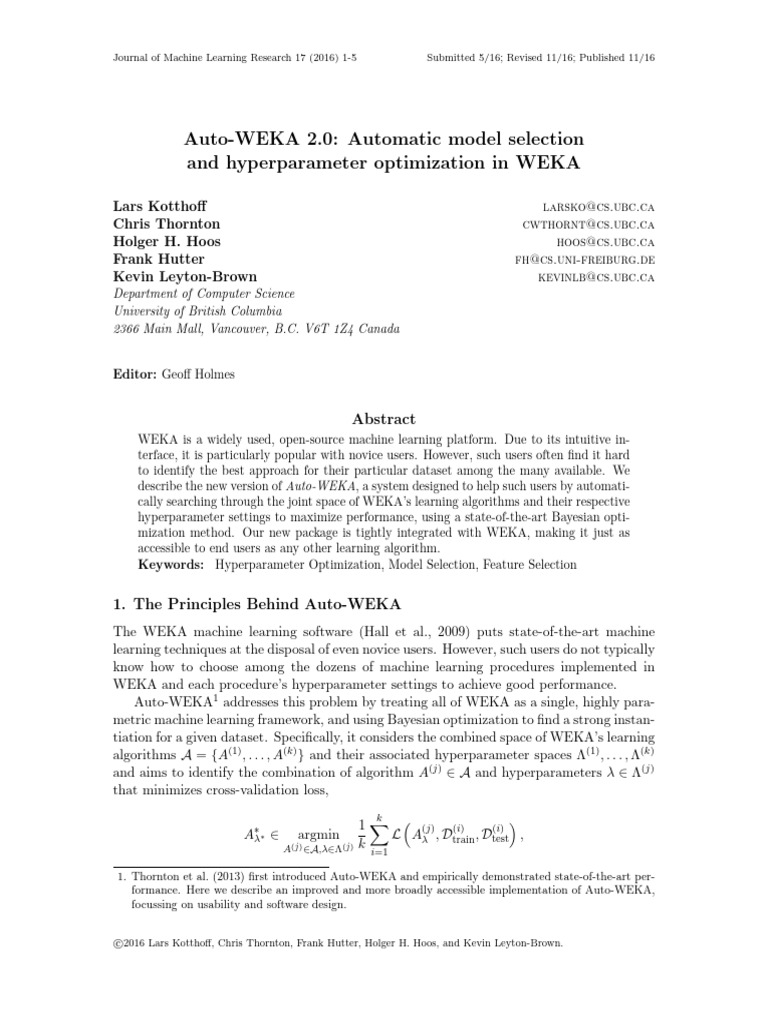 Auto-WEKA 2.0- Automatic Model Selection and Hyperparameter ...
