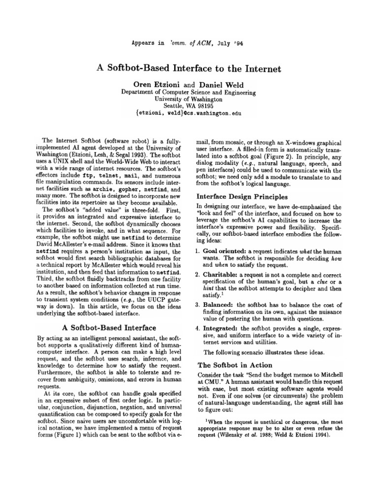 A Softbot-Based Interface to the Internet | PDF | Interface (Computing ...
