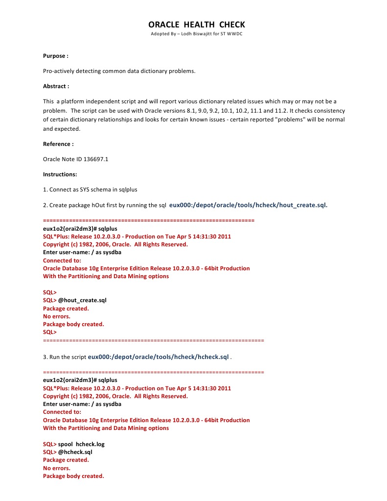 Oracle Health Check PDF Oracle Database 64 Bit Computing