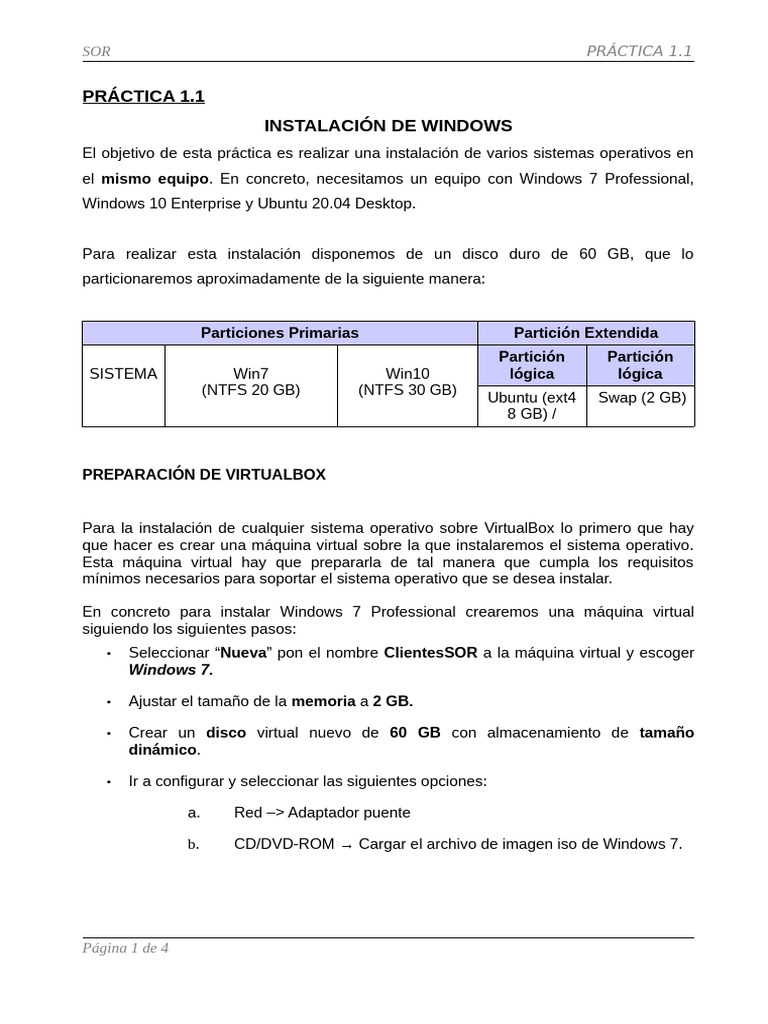 Práctica 1.1 Instalación de Windows | PDF | Windows 10 | Microsoft Windows