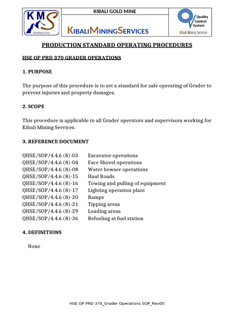 HSE OP PRD 370 - Grader Operations SOP - Rev00 (En) | PDF | Vehicles