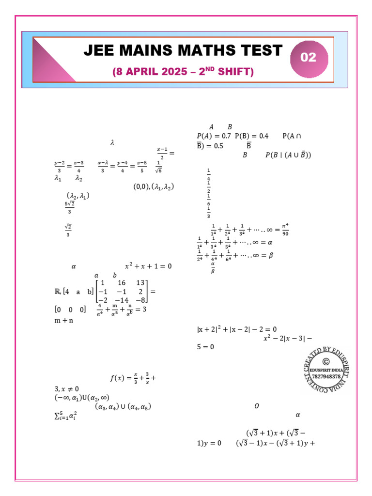 Jee Maths 8 April 2025 – 2nd Shift | PDF | Elementary Geometry ...