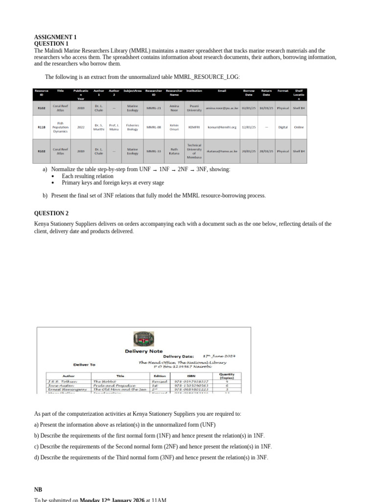 ASSIGNMENT 1 Normalization | PDF