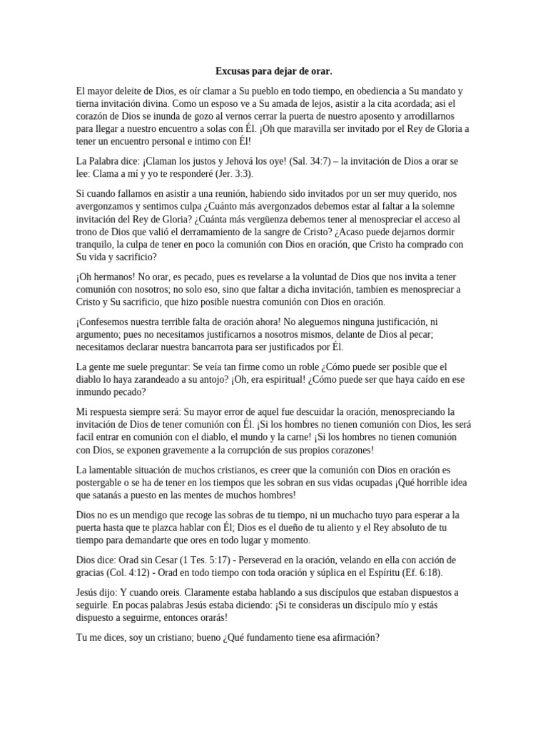 Excusas Para Dejar de Orar | PDF | Oración | eucaristía