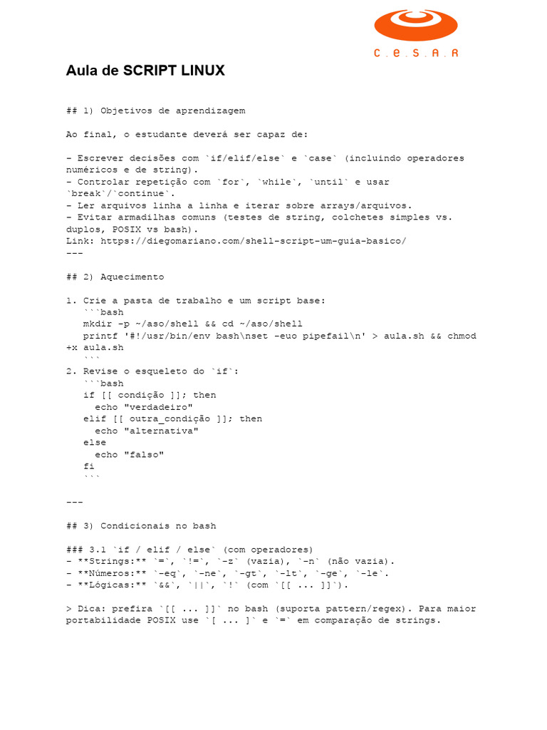 Aula de SCRIPT LINUX | PDF | Informática | Software de sistema