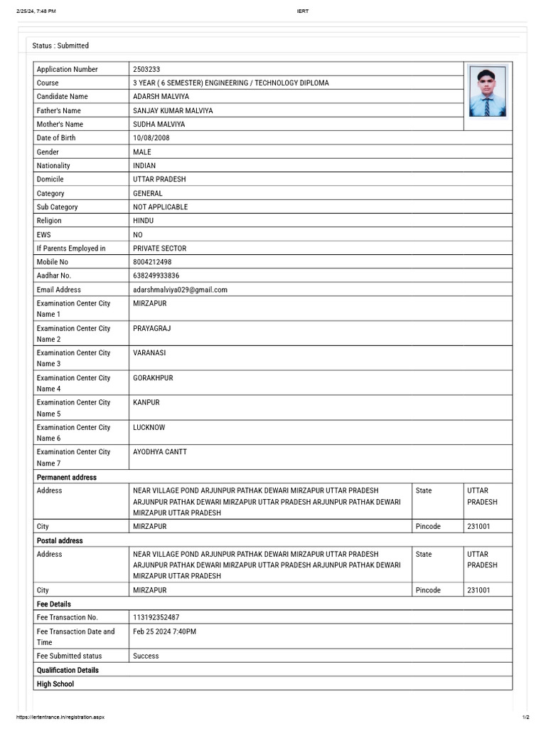 IERT Form | PDF | Qualifications | Educational Stages