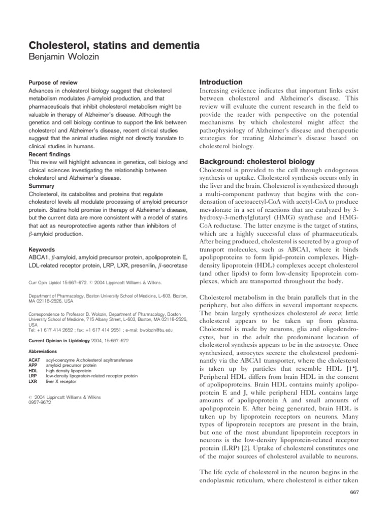 Cholesterol, Statins and Dementia | PDF | Cholesterol | Statin
