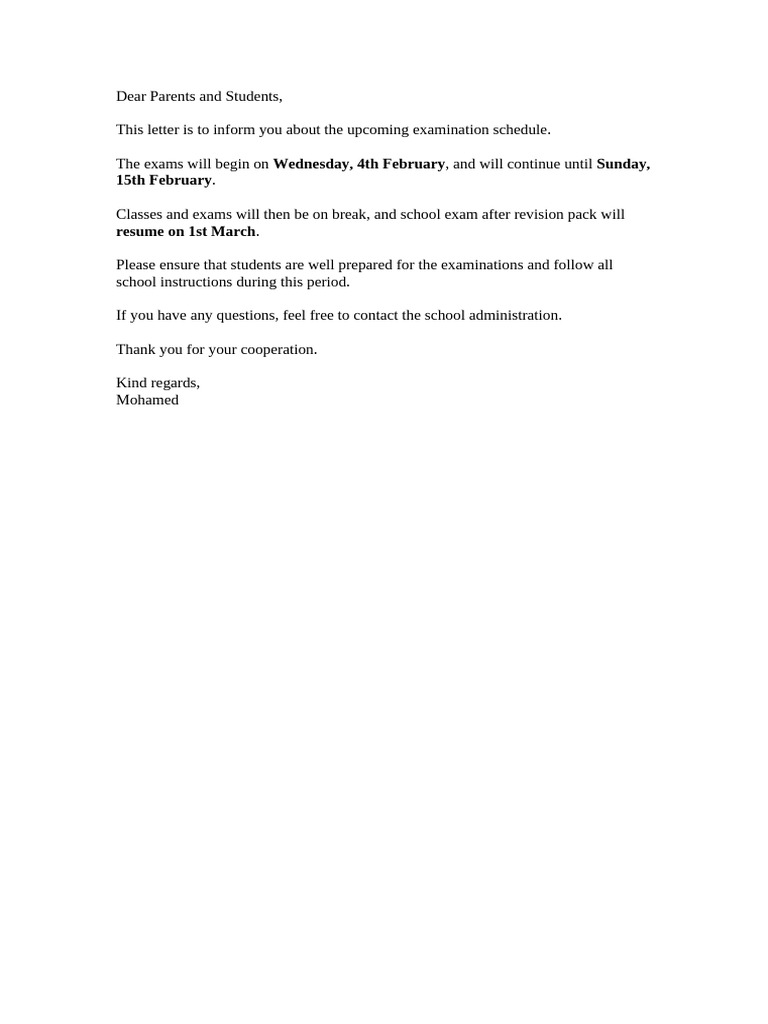 Exam Letter 2 | PDF