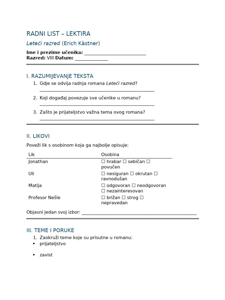 Radni List - Leteći Razred (Viii Razred) | PDF