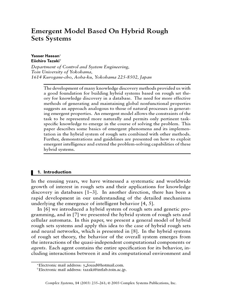 Emergent Model Based On Hybrid Rough Sets Systems | PDF | System ...