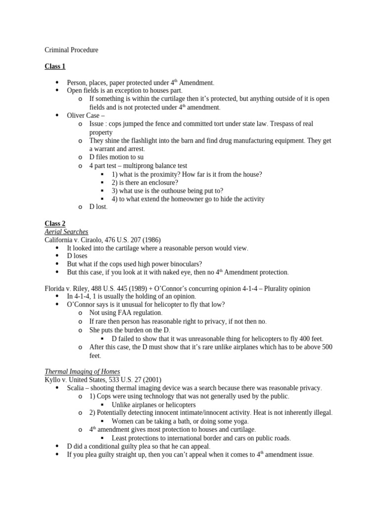 Criminal Procedure Outline | PDF | Miranda Warning | Fourth Amendment ...