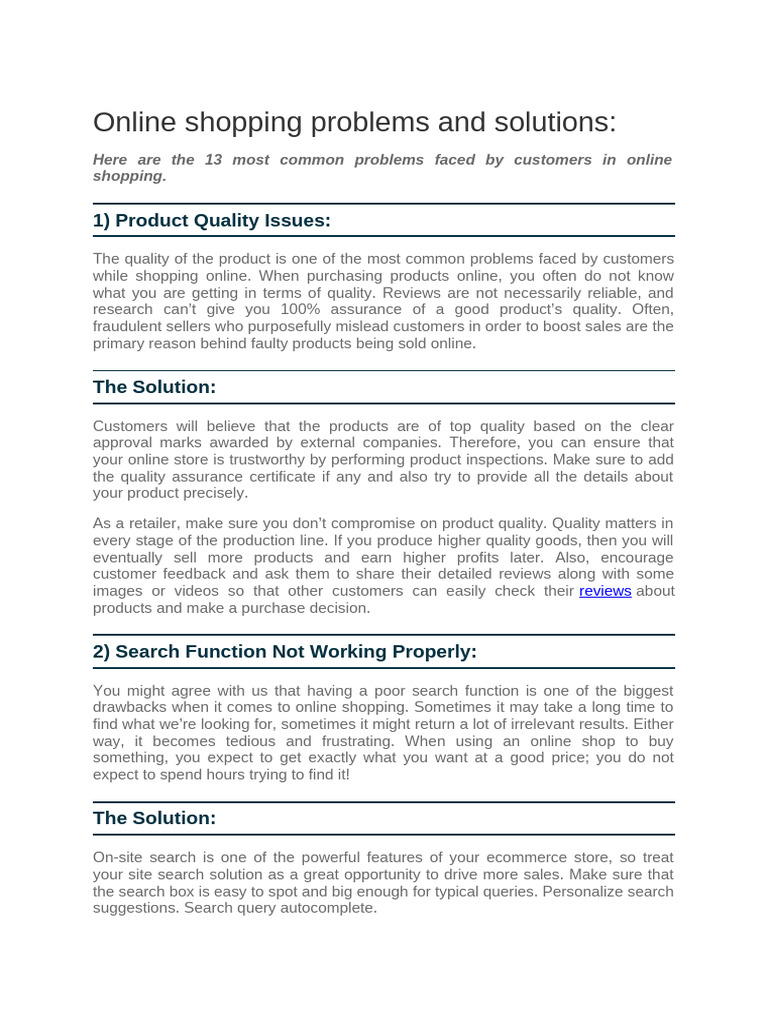 Online Shopping Problems and Solutions | PDF | Online Shopping ...