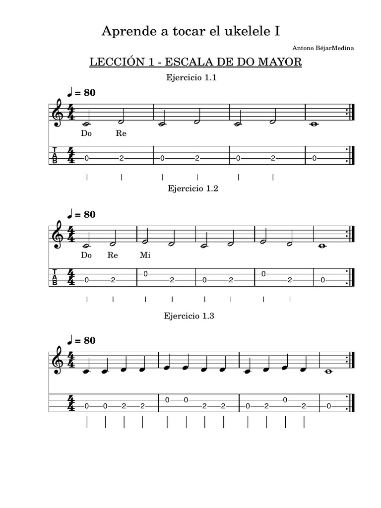 Ukelele Ejercicios Escala de Do | PDF | Escala (música) | Escalas musicales