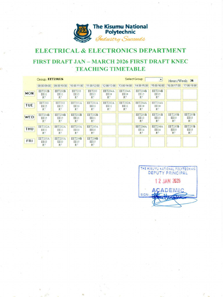 Jan - Mar 2026 First Draft Teaching Timetable | PDF