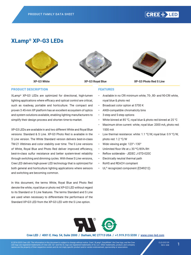 XP-G3 LEDs Data Sheet | PDF | Light Emitting Diode | Color