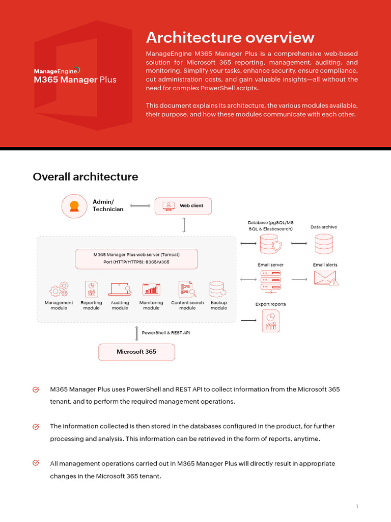 M365 Manager Plus Architecture Overview | PDF | Databases | World Wide Web