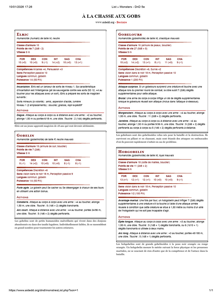 List Monsters - DND 5e | PDF