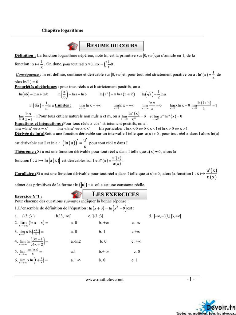 Série Corrigé Logarithme N1 | PDF