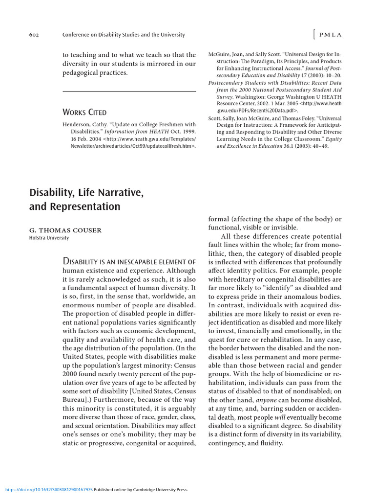 Disability Life Narrative and Representation | PDF | Disability