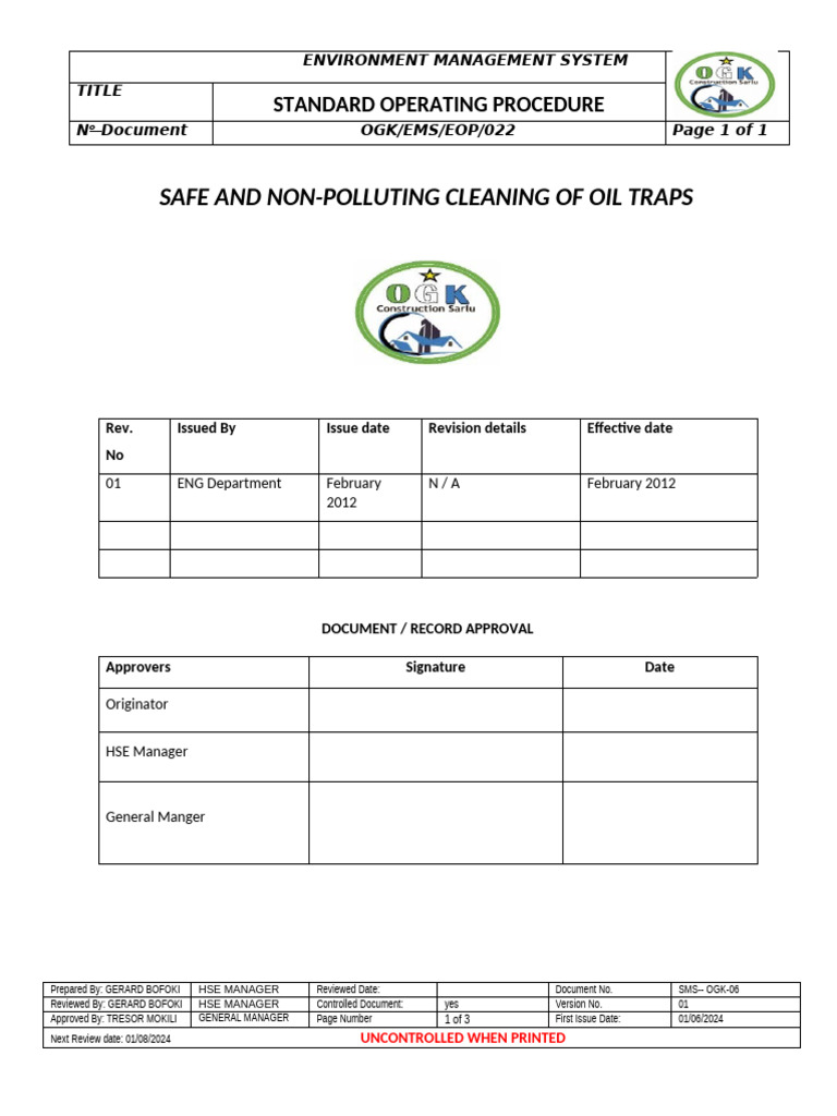 Ogk-ems-ep-004-Safe and Non-polluting Cleaning of Oil Traps | PDF ...