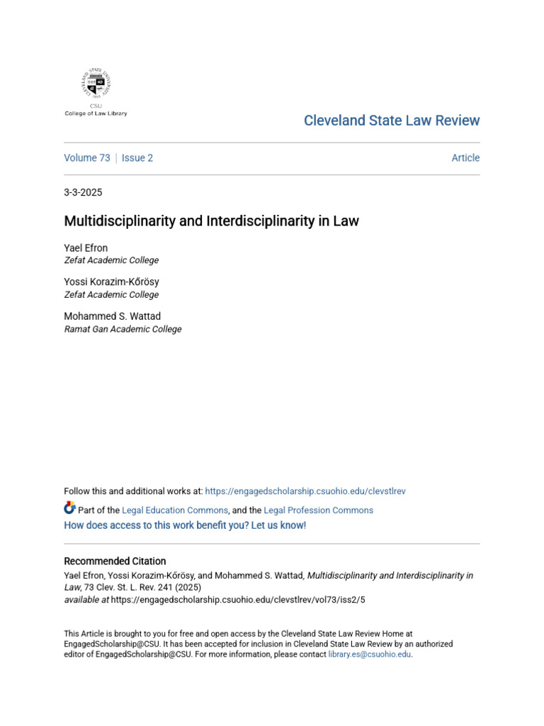 Multidisciplinarity and Interdisciplinarity in Law | PDF ...