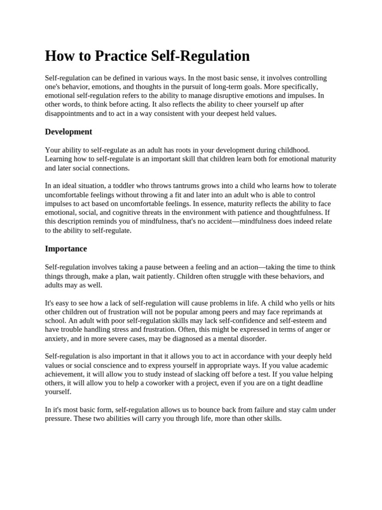 How To Practice Self Regulation | PDF | Emotional Self Regulation | Feeling