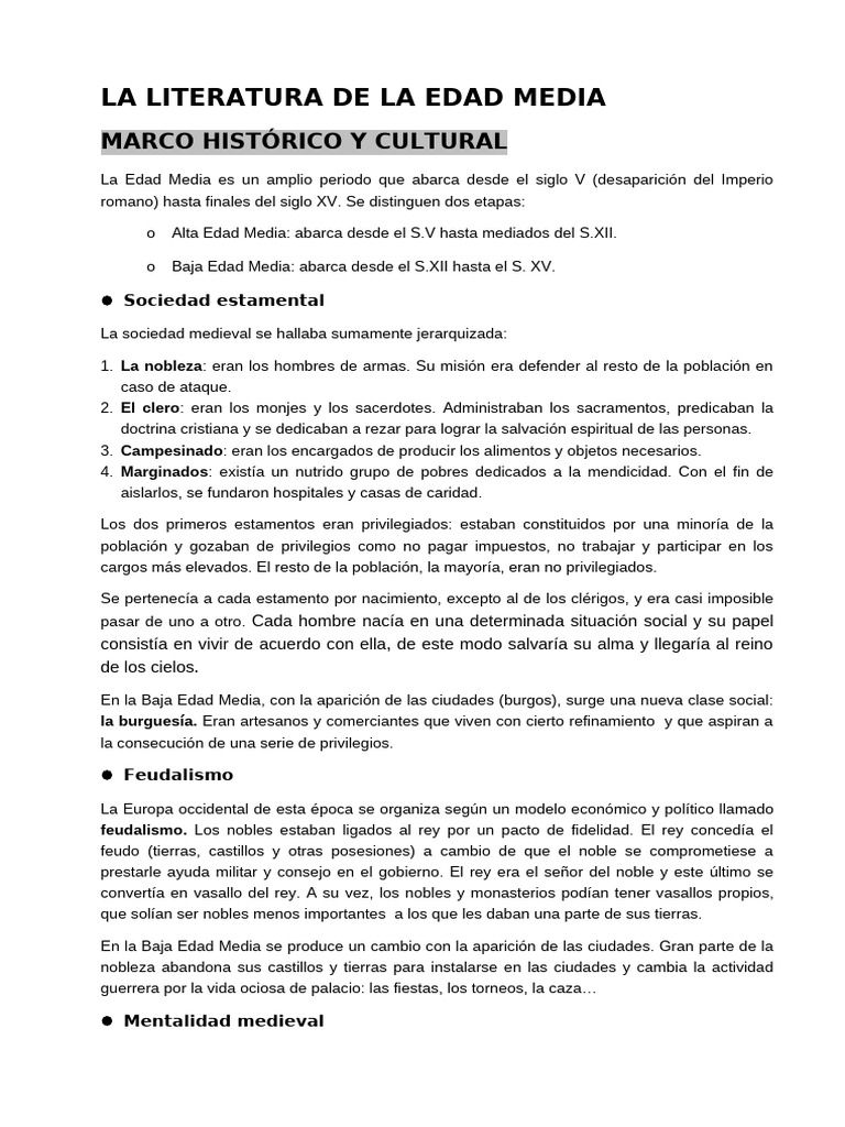 La Literatura de La Edad Media 1 | PDF | Edades medias