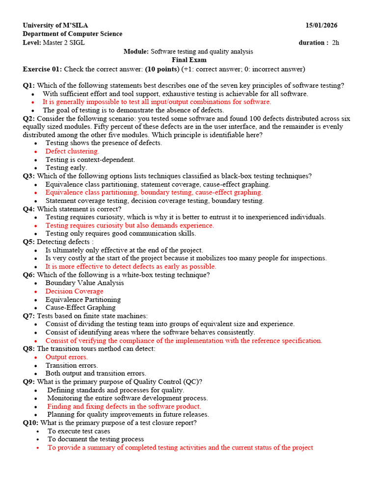 Correction Final Exam M2SIGL 2025-26 | PDF | Software Testing ...