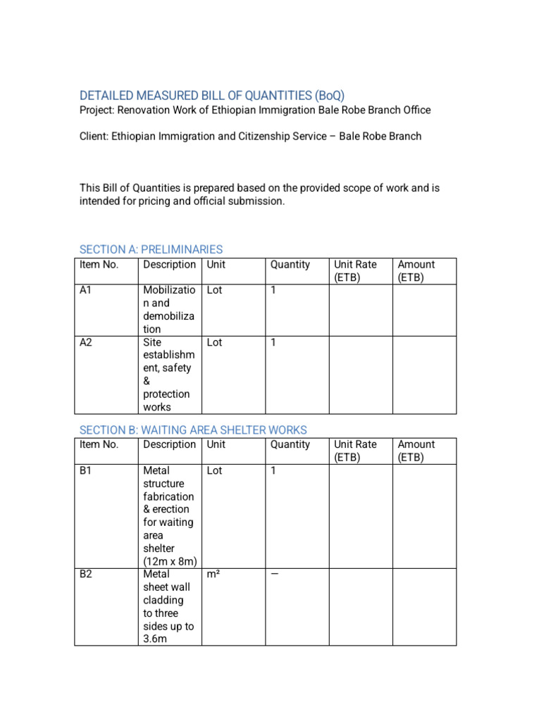 Detailed Measured BoQ EICS Bale Robe-2 | PDF | Architectural Design ...