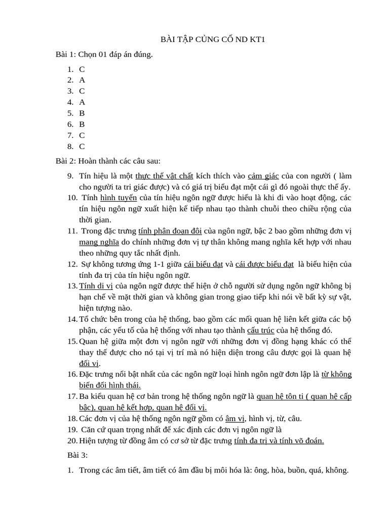 BÀI TẬP CỦNG CỐ ND KT1 | PDF