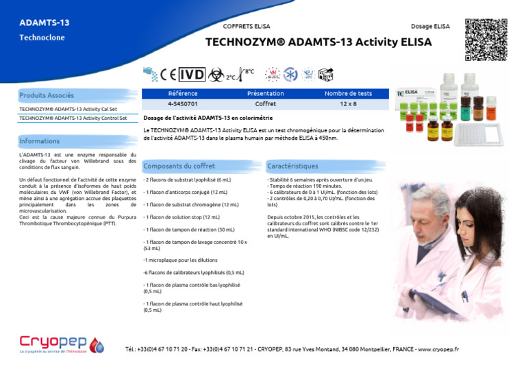 Cryopep TECHNOZYM® ADAMTS-13 Activity ELISA | PDF | Méthode immuno ...