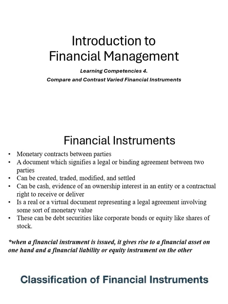 1.4. Intro to Fin Mgt_Varied Fin Instruments | PDF | Derivative ...