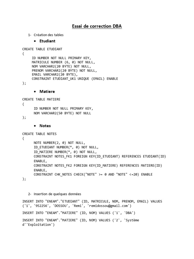 Correction DBA | PDF