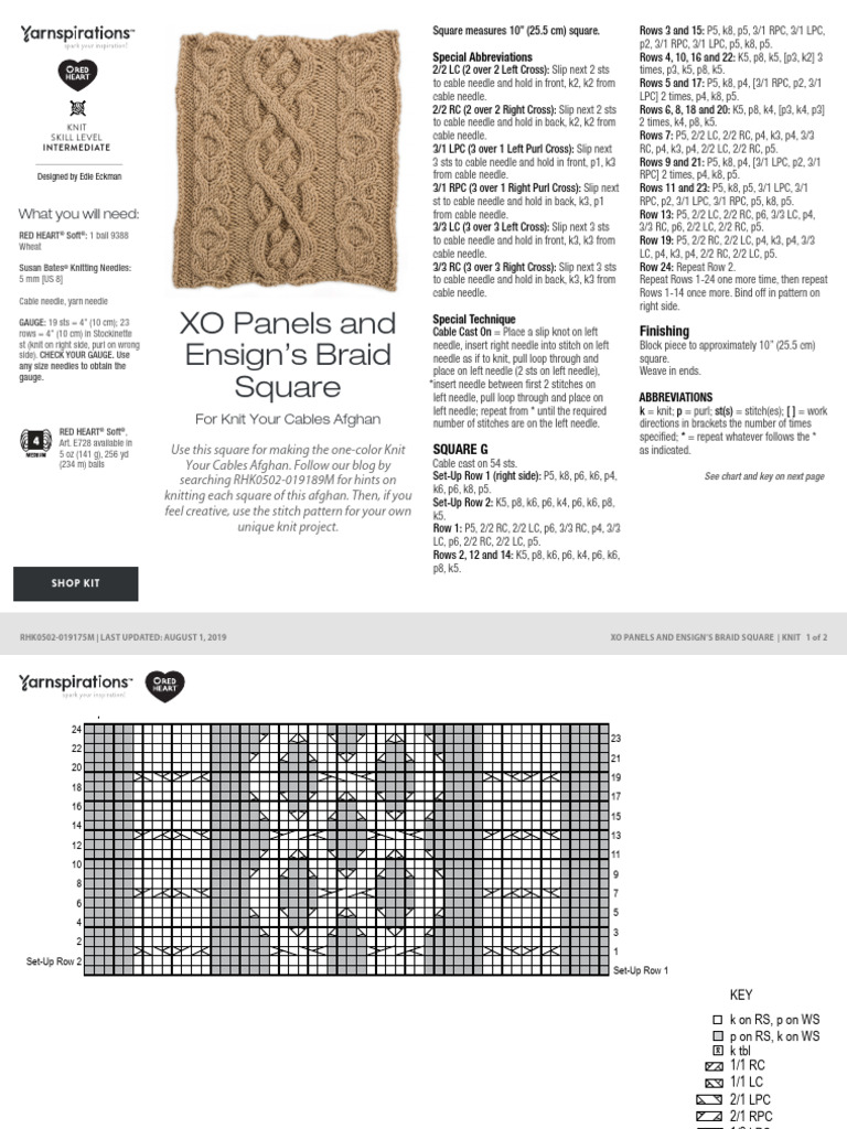 Knit your Afghan (squares) pattern and ensign's braids motif | PDF ...