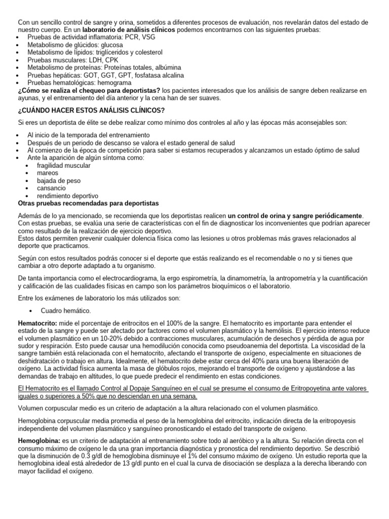 Examenes de Laboratorio para Atletas | PDF | Transaminasa | Proteína C ...