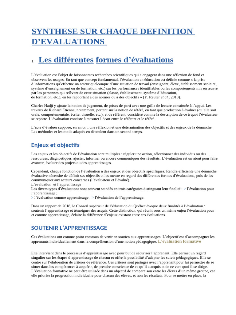 Synthese Sur Chaque Definition D | PDF | Apprentissage | Pédagogie